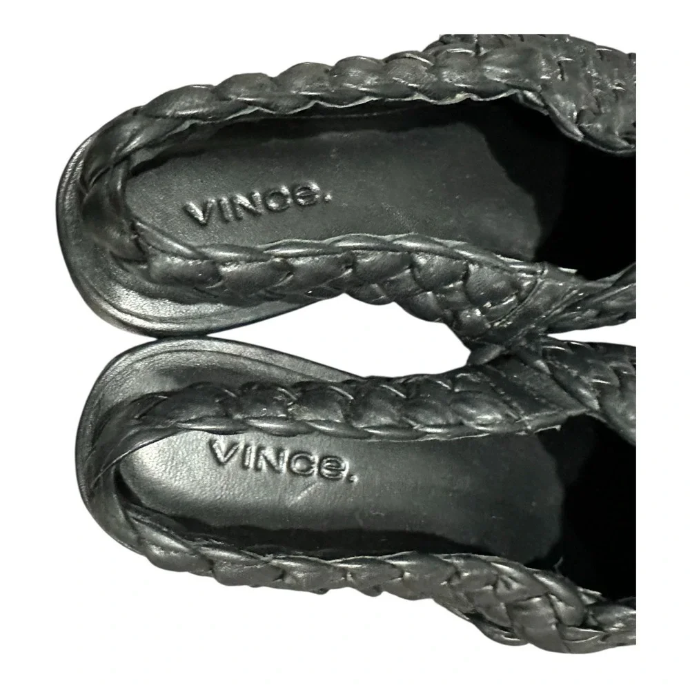 Vince Cadot Woven Slingback Women's 7M Black Leather‎ Casual Slip On Flats